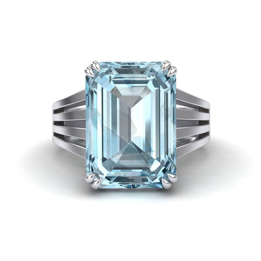 Aquamarine & Diamond Fashion Solitaire Ring - Tasmia