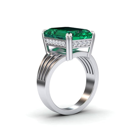 Lab Grown Emerald & Diamond Fashion Solitaire Ring - Tasmia