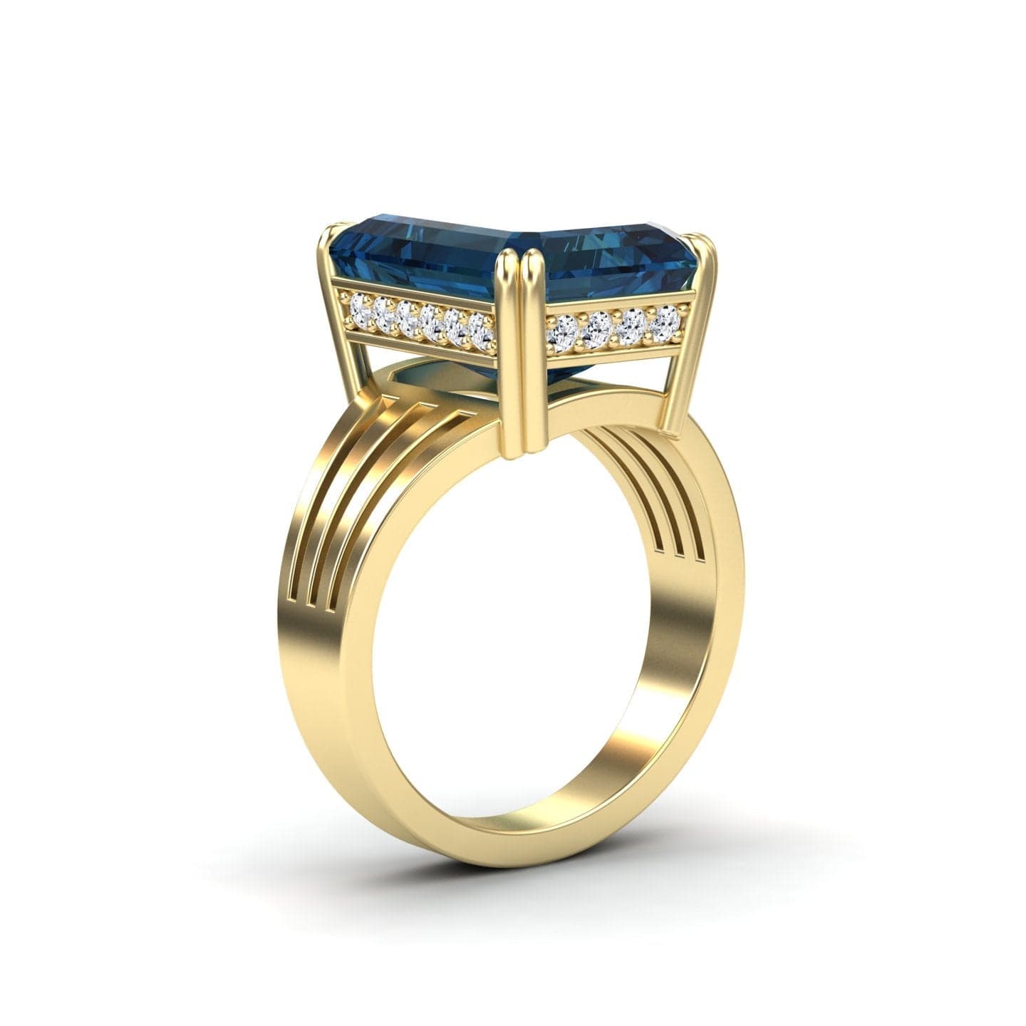 London Blue Topaz & Diamond Fashion Solitaire Ring - Tasmia