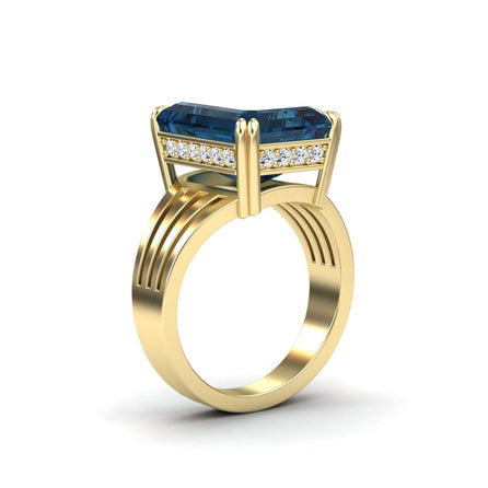 London Blue Topaz & Diamond Fashion Solitaire Ring - Tasmia