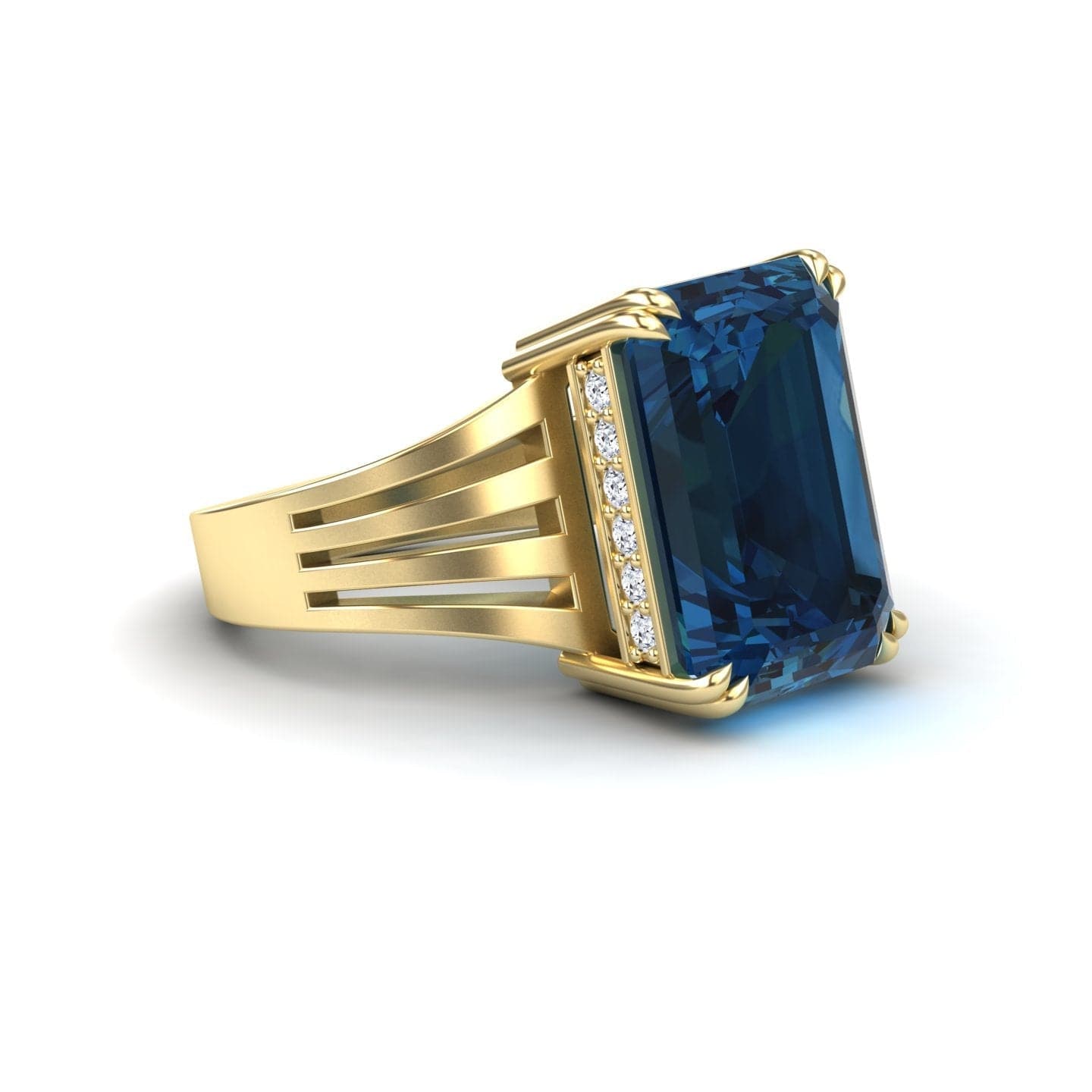 London Blue Topaz & Diamond Fashion Solitaire Ring - Tasmia