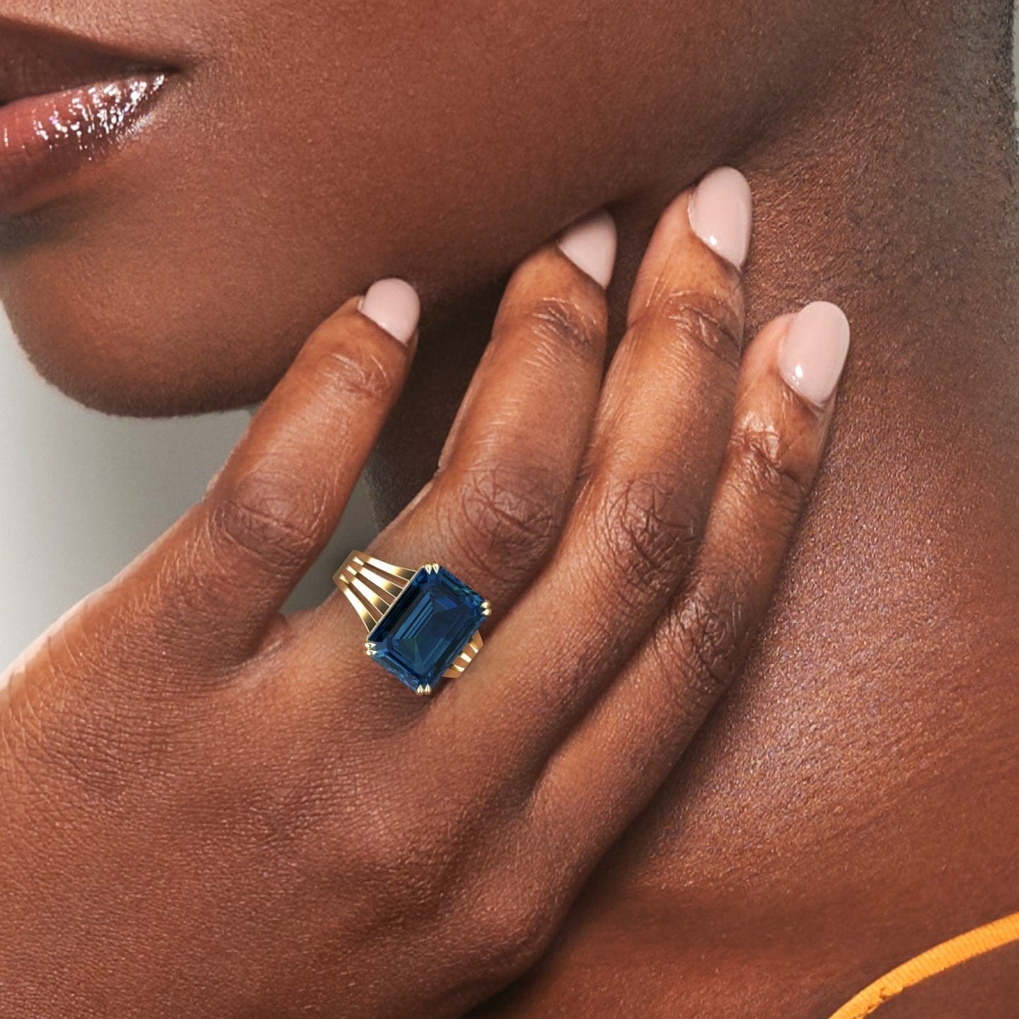 London Blue Topaz & Diamond Fashion Solitaire Ring - Tasmia