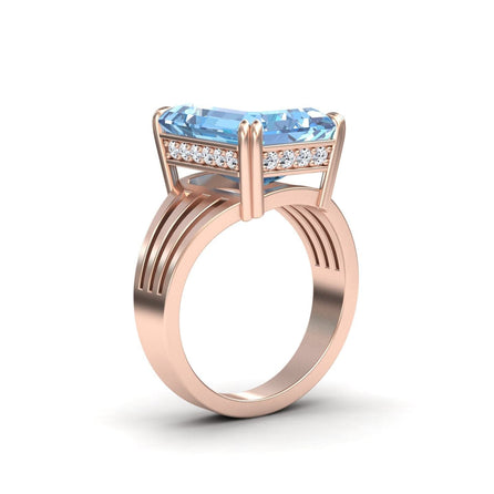 Swiss Blue Topaz & Diamond Fashion Solitaire Ring - Tasmia