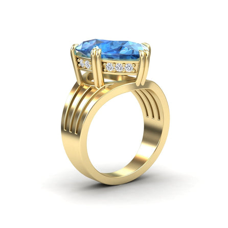 Swiss Blue Topaz & Diamond Regal Ring - Anna