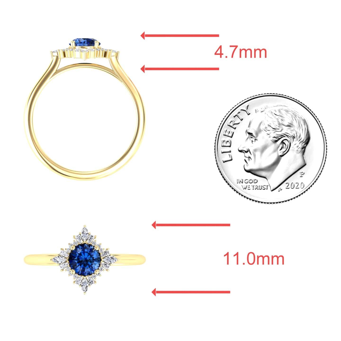 Blue Sapphire & Diamond Vintage-Inspired Starburst Ring - Delia