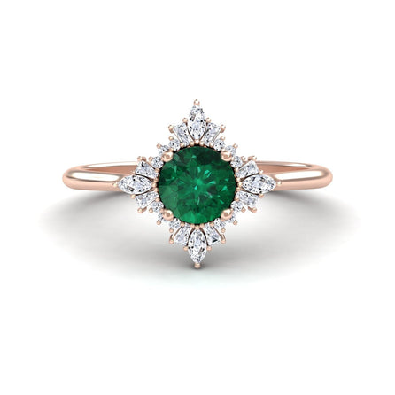 Emerald & Diamond Vintage-Inspired Starburst Ring - Delia