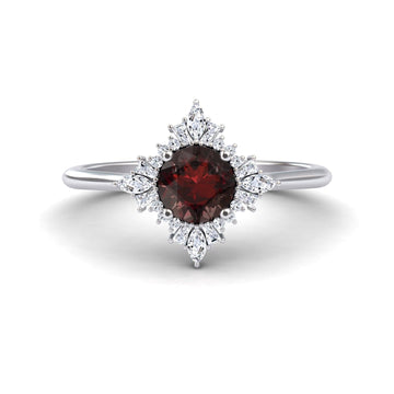 Garnet & Diamond Vintage-Inspired Starburst Ring - Delia