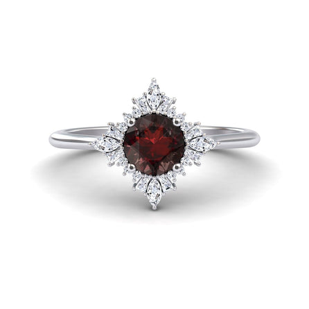 Garnet & Diamond Vintage-Inspired Starburst Ring - Delia