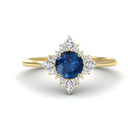 London Blue Topaz & Diamond Vintage-Inspired Starburst Ring - Delia