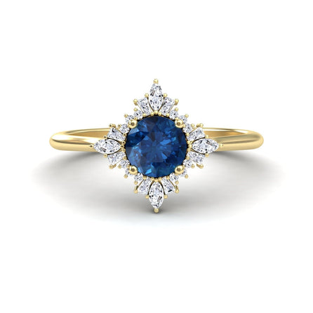 London Blue Topaz & Diamond Vintage-Inspired Starburst Ring - Delia