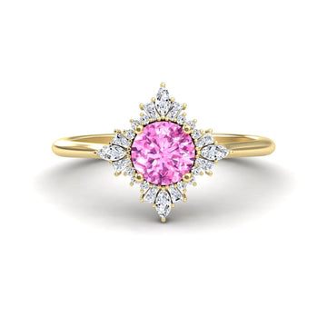 Pink Sapphire & Diamond Vintage-Inspired Starburst Ring - Delia