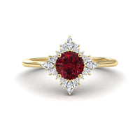 Ruby & Diamond Vintage-Inspired Starburst Ring - Delia
