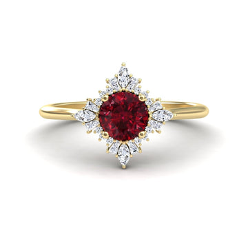 Ruby & Diamond Vintage-Inspired Starburst Ring - Delia