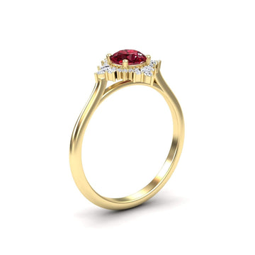 Ruby & Diamond Vintage-Inspired Starburst Ring - Delia