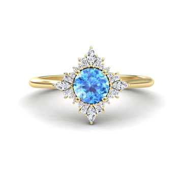 Swiss Blue Topaz & Diamond Vintage-Inspired Starburst Ring - Delia