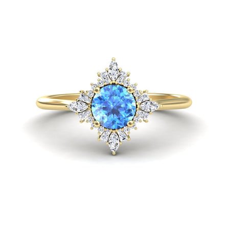 Swiss Blue Topaz & Diamond Vintage-Inspired Starburst Ring - Delia
