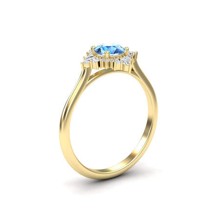 Swiss Blue Topaz & Diamond Vintage-Inspired Starburst Ring - Delia