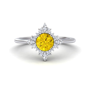 Yellow Sapphire & Diamond Vintage-Inspired Starburst Ring - Delia