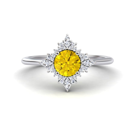 Yellow Sapphire & Diamond Vintage-Inspired Starburst Ring - Delia