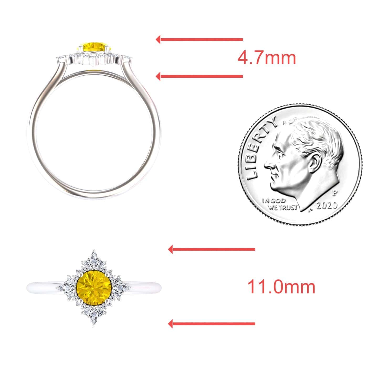 Yellow Sapphire & Diamond Vintage-Inspired Starburst Ring - Delia
