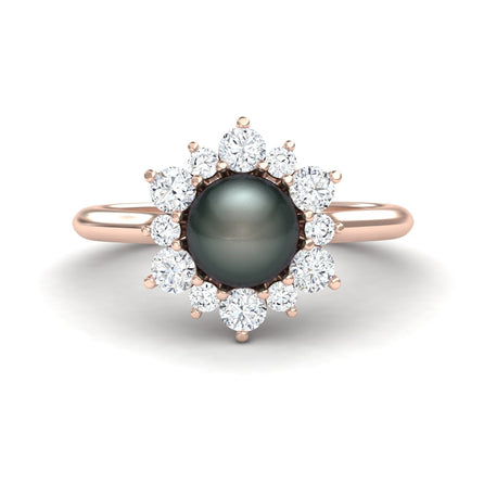 Tahitian Pearl & Diamond Floral Halo Ring - Emily
