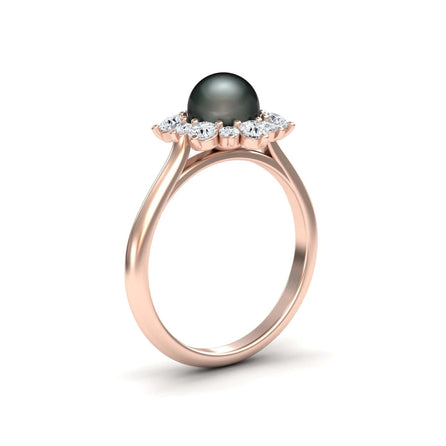 Tahitian Pearl & Diamond Floral Halo Ring - Emily