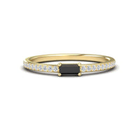 The Black & White Diamond Pave Ring - Dia is a slim gold ring with a rectangular black gemstone at the center, accented by white diamond pavé along the band.