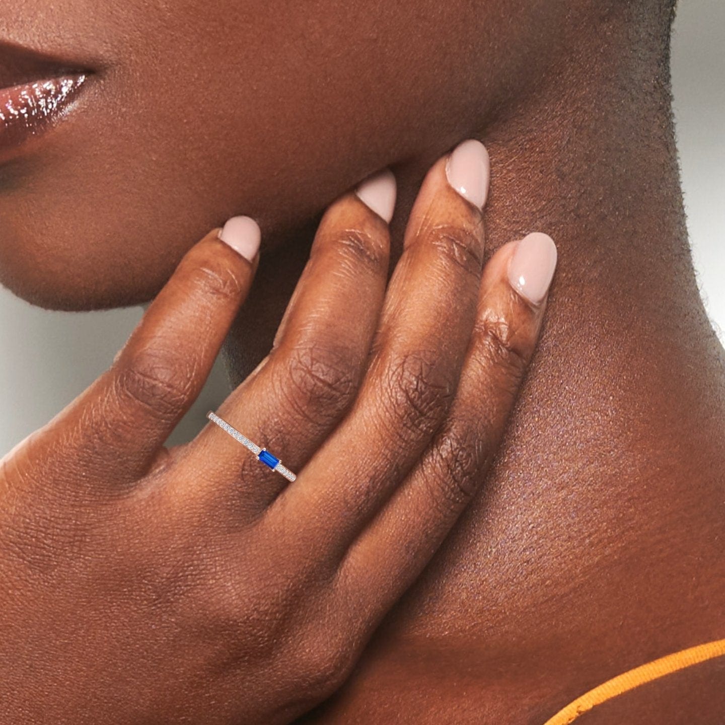 Blue Sapphire & Diamond Pave Ring - Dia