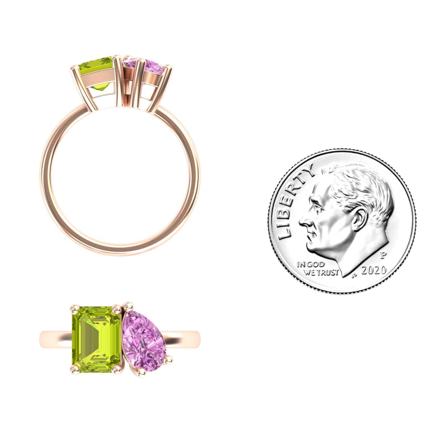 Peridot & Pink Sapphire Toi et Moi Cocktail Ring - Ellen