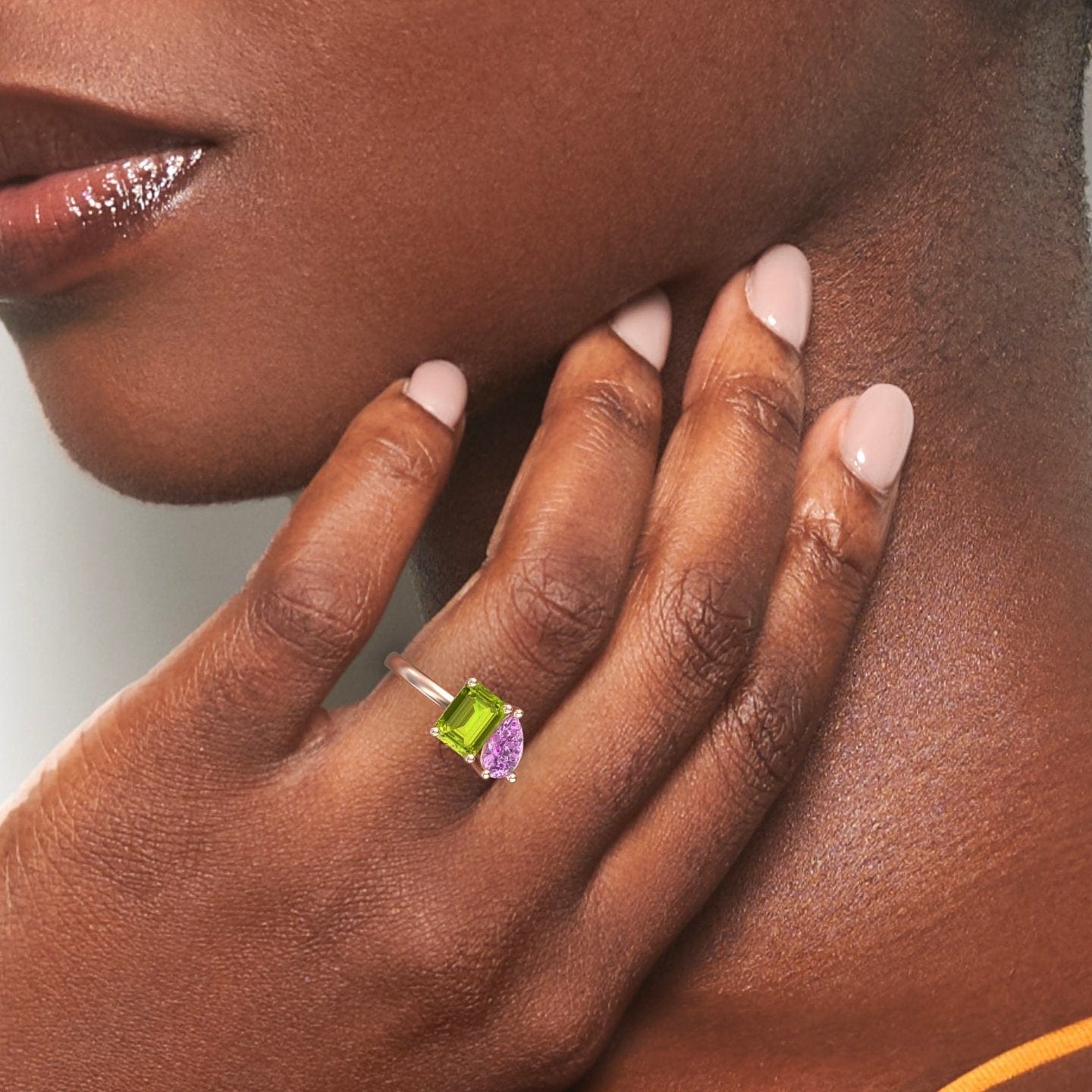 Peridot & Pink Sapphire Toi et Moi Cocktail Ring - Ellen