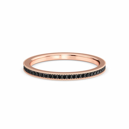 The Black Diamond Milgrain Eternity Pave Band - Mariel is a thin rose gold ring with small black diamonds set along the top and delicate milgrain beaded detailing on each side.