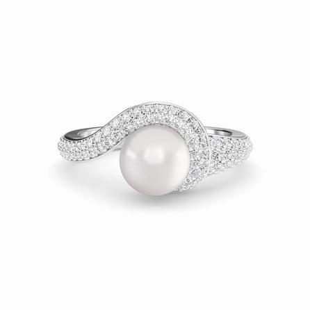 White Akoya Pearl & Diamond Accented Twist Ring - Eliana