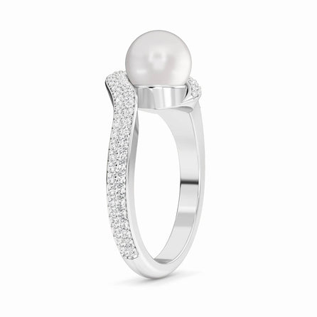 White Akoya Pearl & Diamond Accented Twist Ring - Eliana