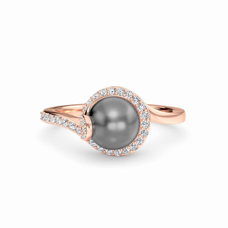 Tahitian Pearl & Diamond Halo Swirl Ring - Maya
