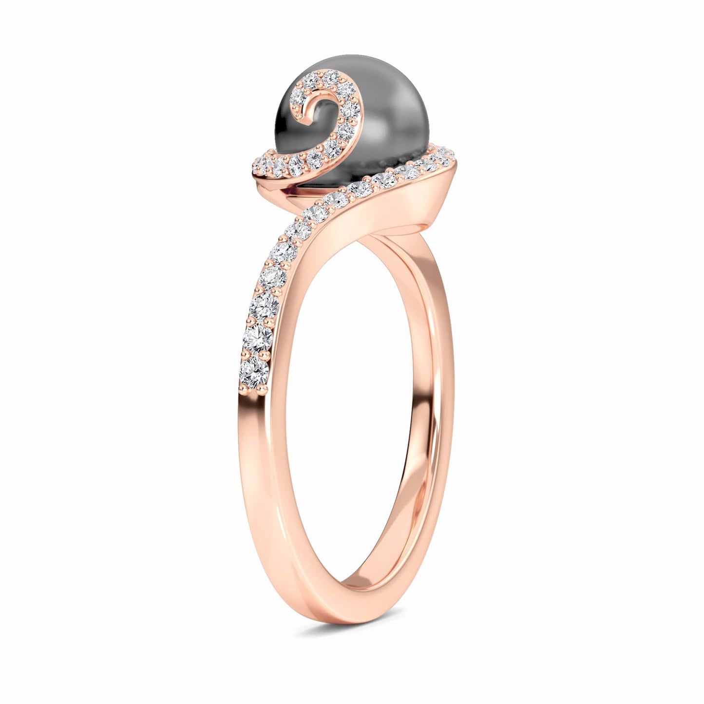 Tahitian Pearl & Diamond Halo Swirl Ring - Maya