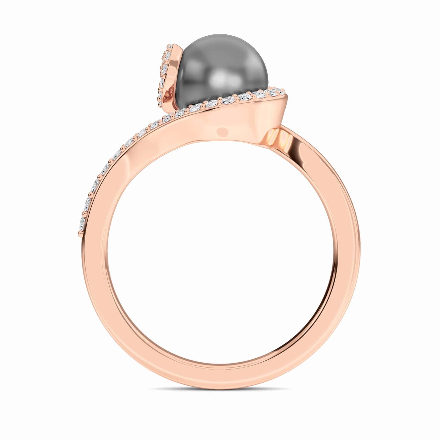 Tahitian Pearl & Diamond Halo Swirl Ring - Maya