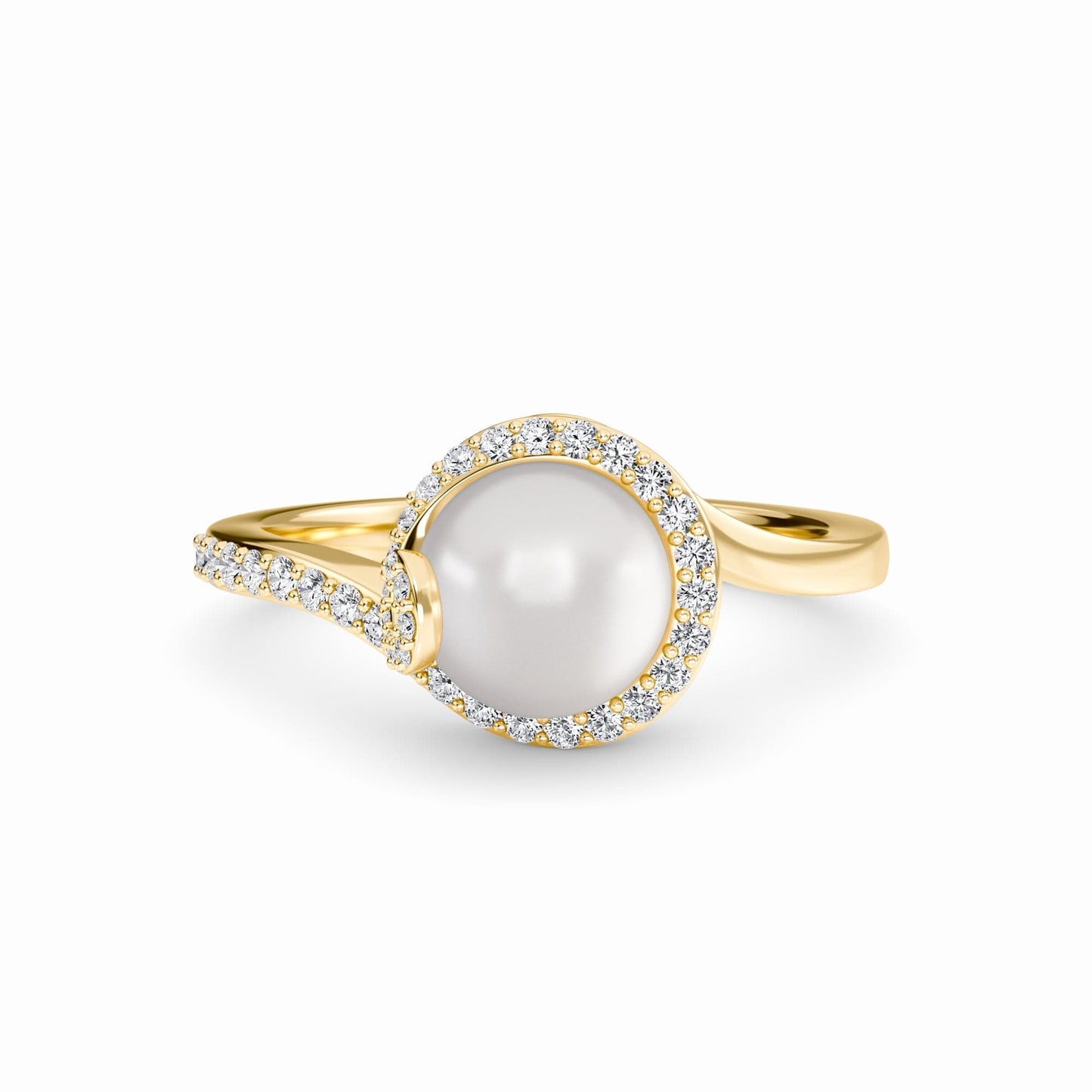 White Akoya Pearl & Diamond Halo Swirl Ring - Maya