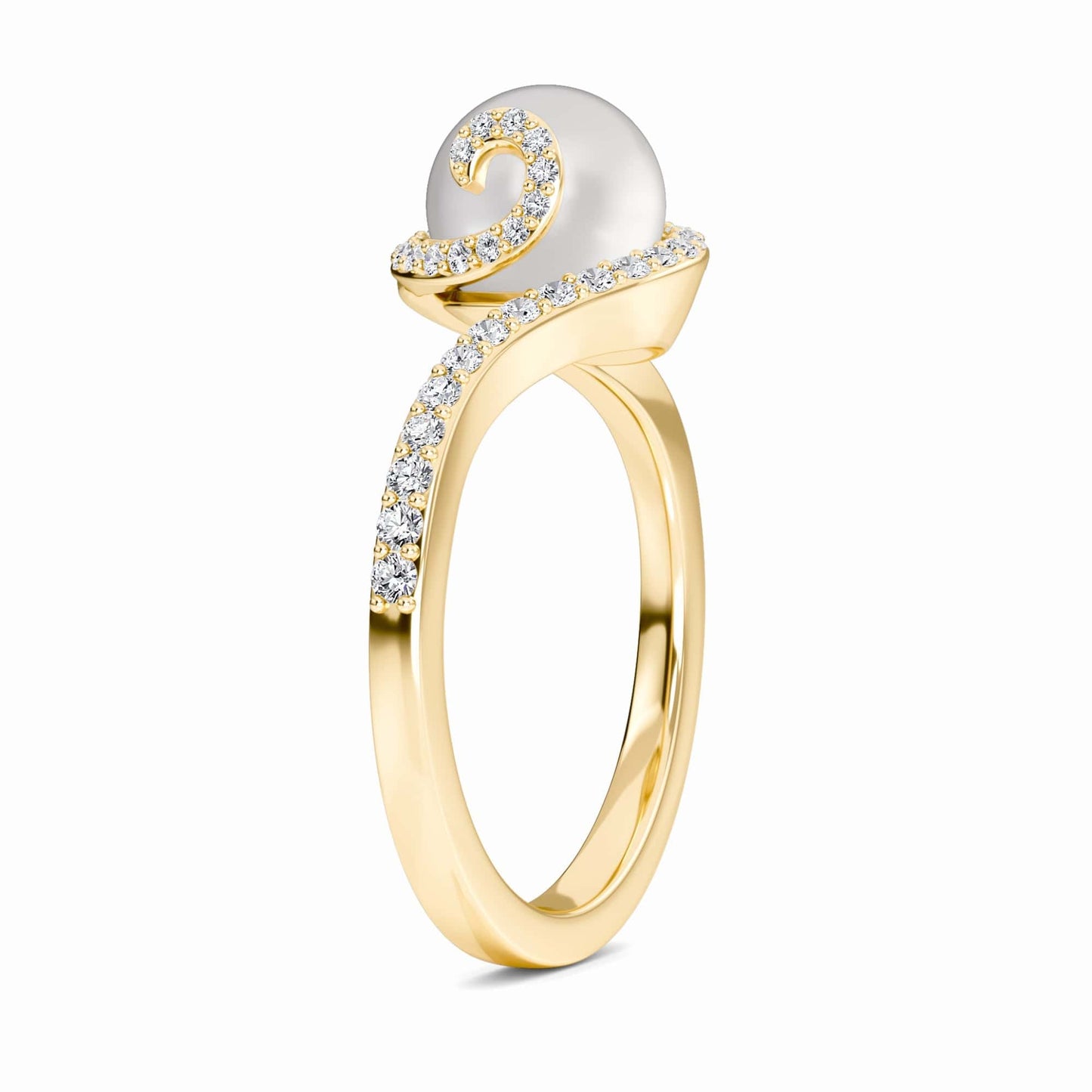 White Akoya Pearl & Diamond Halo Swirl Ring - Maya