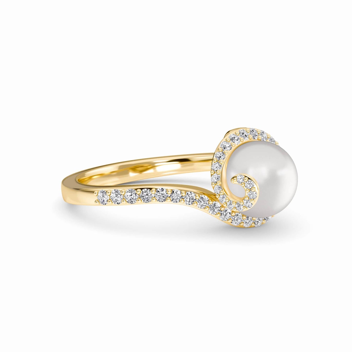 White Akoya Pearl & Diamond Halo Swirl Ring - Maya