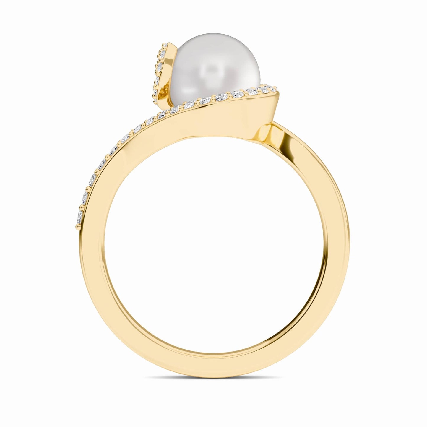 White Akoya Pearl & Diamond Halo Swirl Ring - Maya
