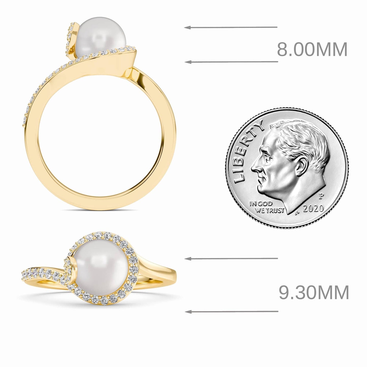 White Akoya Pearl & Diamond Halo Swirl Ring - Maya