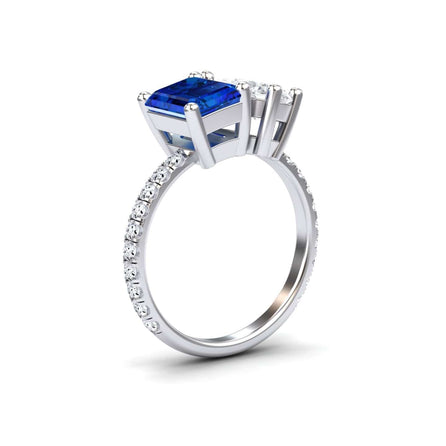 Lab Grown Blue Sapphire & Moissanite Toi et Moi Ring - Gauri