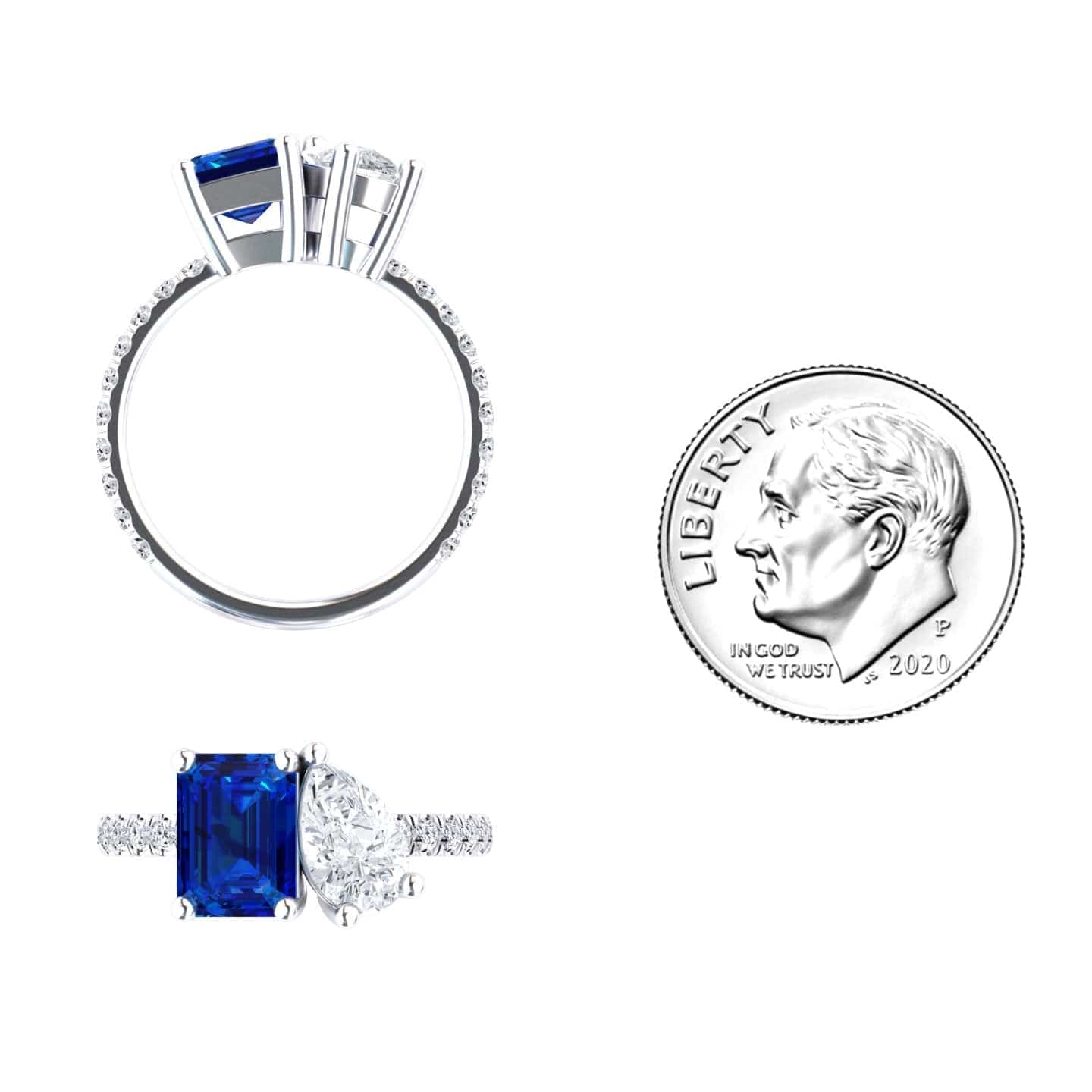 Lab Grown Blue Sapphire & Moissanite Toi et Moi Ring - Gauri