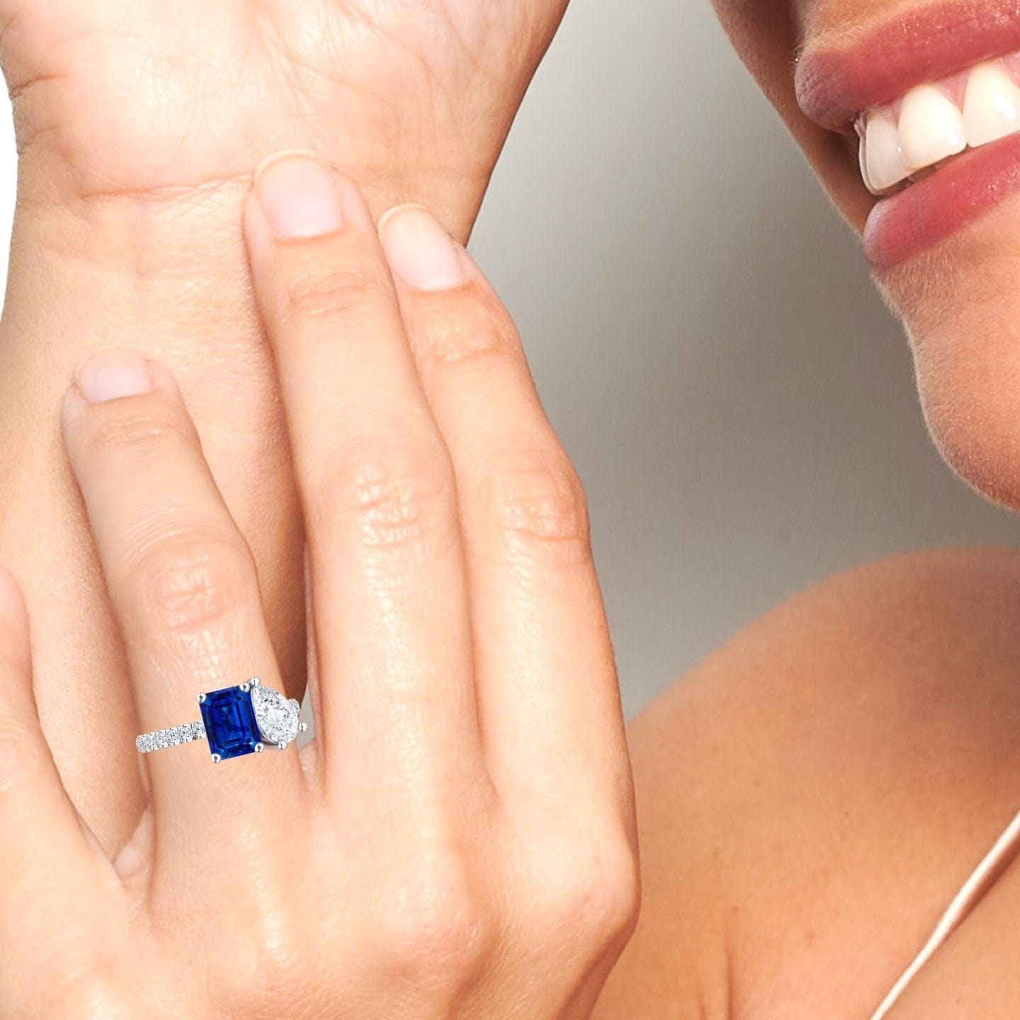 Lab Grown Blue Sapphire & Moissanite Toi et Moi Ring - Gauri