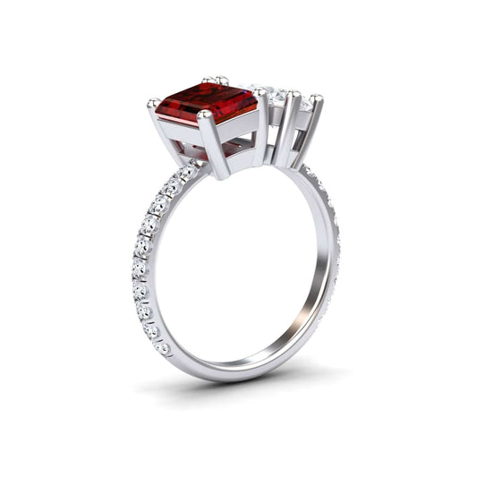 Lab Grown Ruby & Moissanite Toi et Moi Ring - Gauri