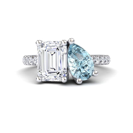 Lab Grown Moissanite & Aquamarnine Toi et Moi Ring - Gauri
