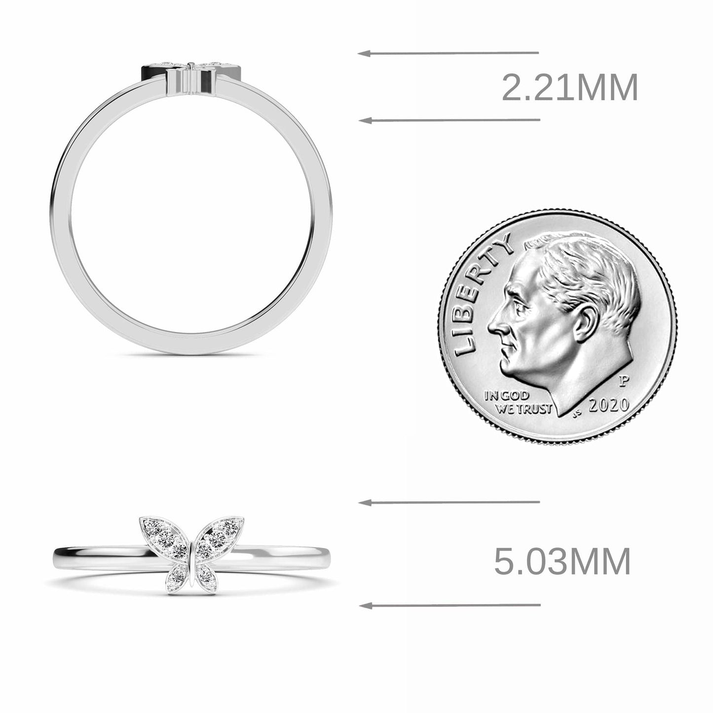 White Diamond Butterfly Shape Ring - Sneha