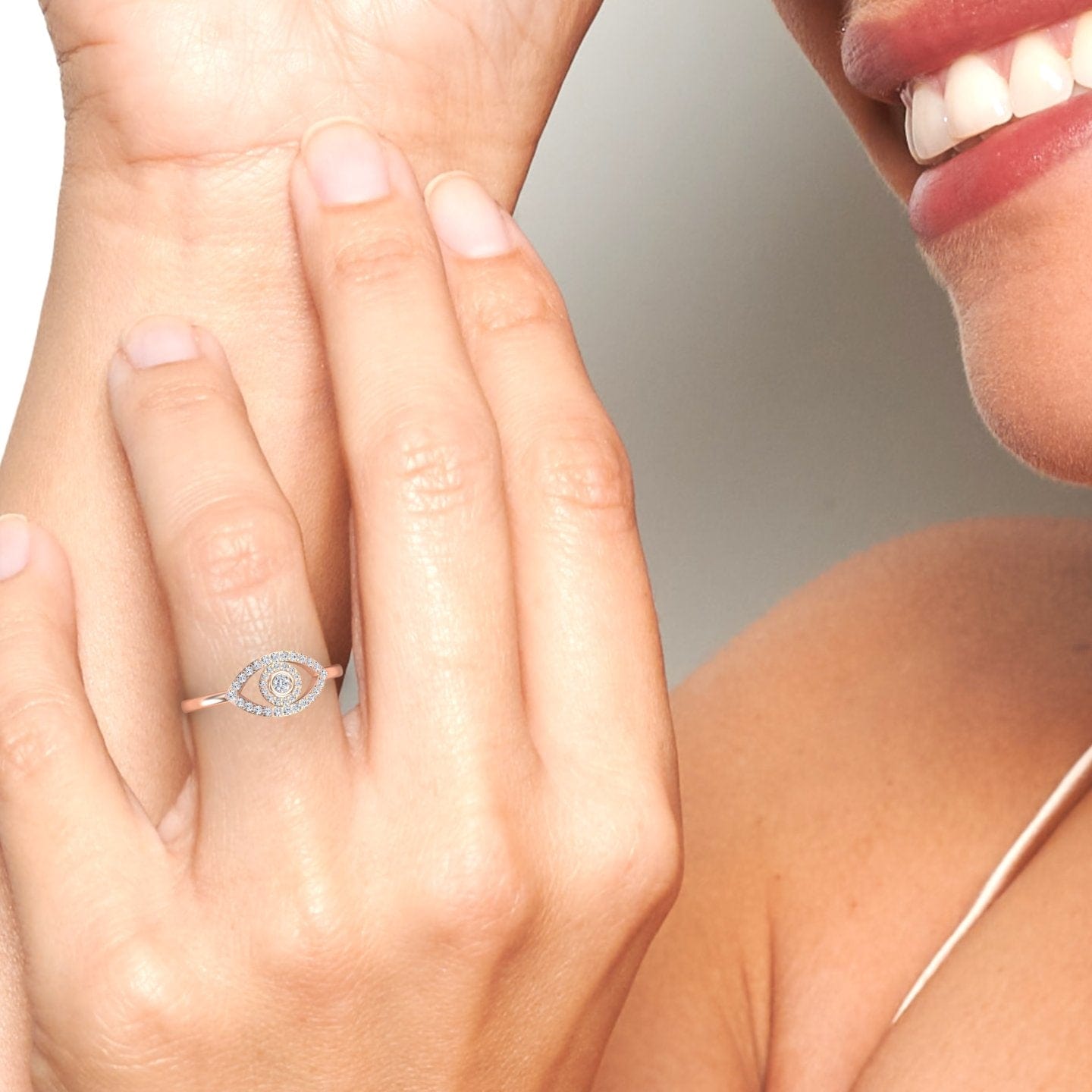 White Diamond Evil Eye Ring - Hazel