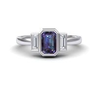 Lab Grown Alexandrite & Diamond Three-Stone Art Deco Ring - Ivy