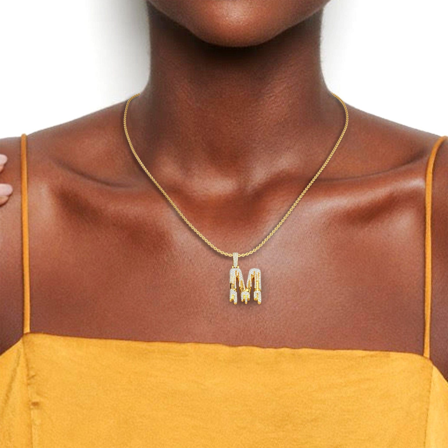 M Initial Dripping Diamond Pendant Necklace - Miguel